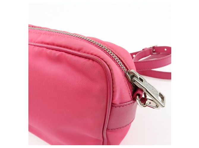 Borsa a spalla in nylon e pelle con logo triangolare PRADA Rosa BT1010 - vista 16