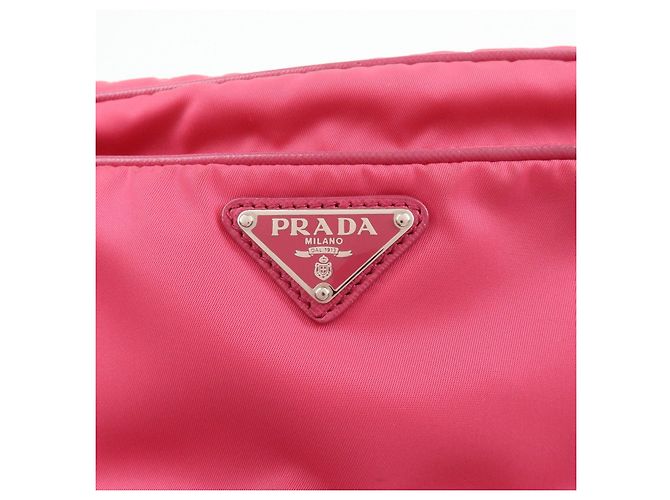 Borsa a spalla in nylon e pelle con logo triangolare PRADA Rosa BT1010 - vista 18
