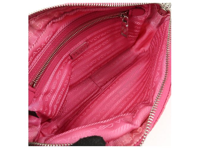 Borsa a spalla in nylon e pelle con logo triangolare PRADA Rosa BT1010 - vista 19