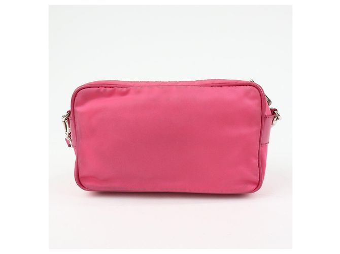 Borsa a spalla in nylon e pelle con logo triangolare PRADA Rosa BT1010 - vista 2