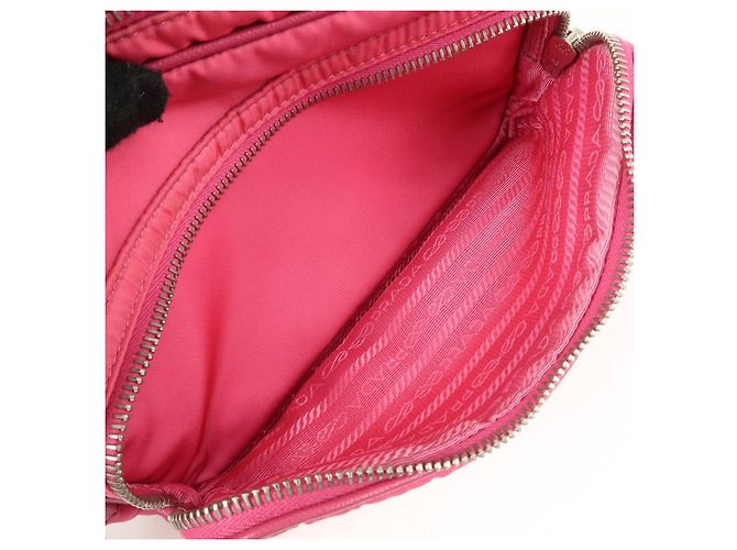 Borsa a spalla in nylon e pelle con logo triangolare PRADA Rosa BT1010 - vista 20