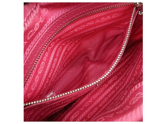 Borsa a spalla in nylon e pelle con logo triangolare PRADA Rosa BT1010 - vista 21