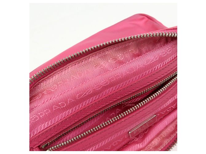 Borsa a spalla in nylon e pelle con logo triangolare PRADA Rosa BT1010 - vista 22
