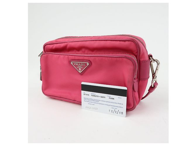 Borsa a spalla in nylon e pelle con logo triangolare PRADA Rosa BT1010 - vista 24