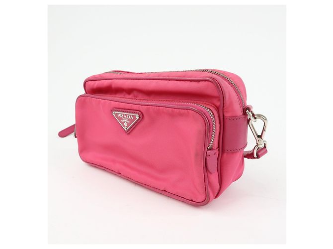 Borsa a spalla in nylon e pelle con logo triangolare PRADA Rosa BT1010 - vista 3