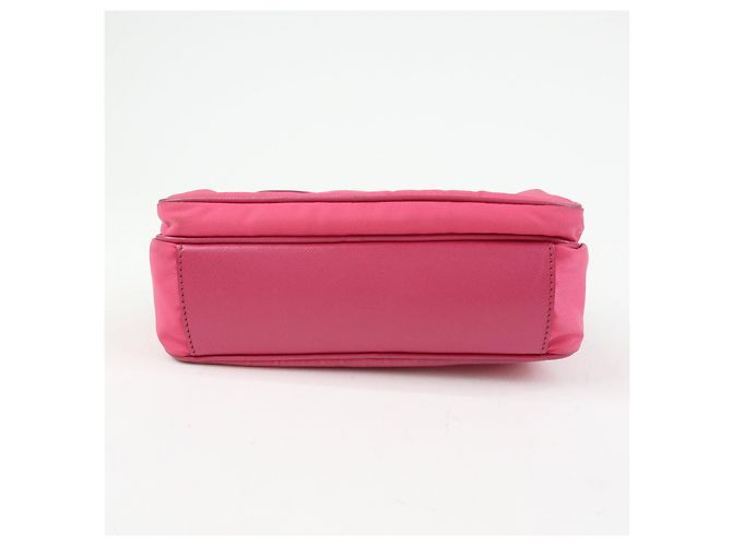 Borsa a spalla in nylon e pelle con logo triangolare PRADA Rosa BT1010 - vista 5