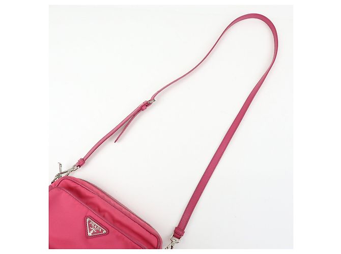 Borsa a spalla in nylon e pelle con logo triangolare PRADA Rosa BT1010 - vista 6