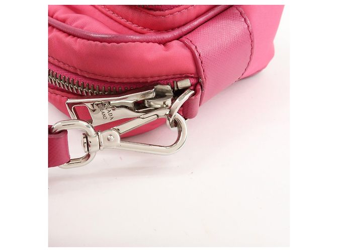 Borsa a spalla in nylon e pelle con logo triangolare PRADA Rosa BT1010 - vista 8