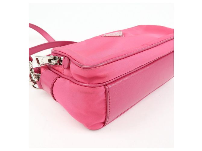 Borsa a spalla in nylon e pelle con logo triangolare PRADA Rosa BT1010 - vista 9