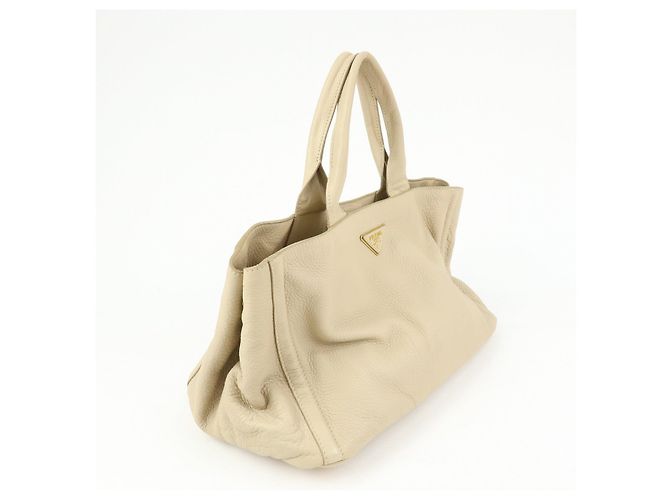 Borsa a mano PRADA Triangle Logo Canapa Vittello Daino Leather Beige - vista 4