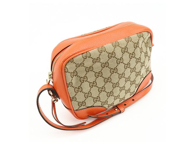 Borsa a spalla GUCCI GG Canvas Leather Beige Arancione 449413 - vista 4