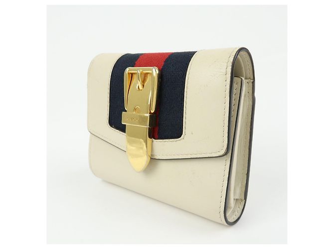 GUCCI Sherry Silvie Cartera Compacta Tri-fold de Piel Ivory 476081 - vista 3
