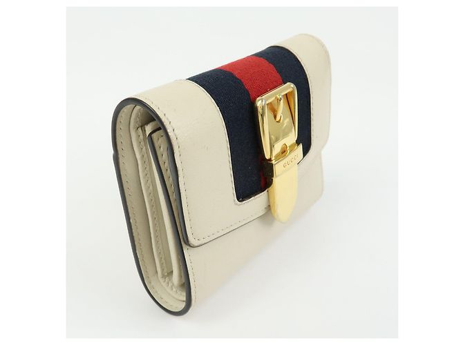 GUCCI Sherry Silvie Cartera Compacta Tri-fold de Piel Ivory 476081 - vista 4