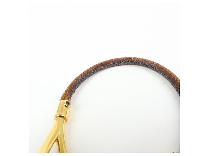 Hermès HERMES Jumbo Choker Bracciale in Pelle e Metallo Marrone Oro - vista 10