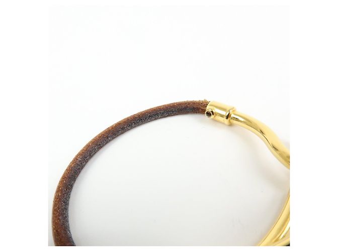 Hermès HERMES Jumbo Choker Bracciale in Pelle e Metallo Marrone Oro - vista 11