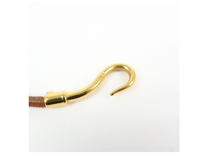 Hermès HERMES Jumbo Choker Bracciale in Pelle e Metallo Marrone Oro - vista 13