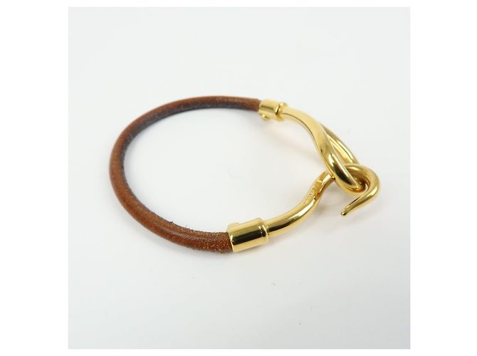 Hermès HERMES Jumbo Choker Bracciale in Pelle e Metallo Marrone Oro - vista 4