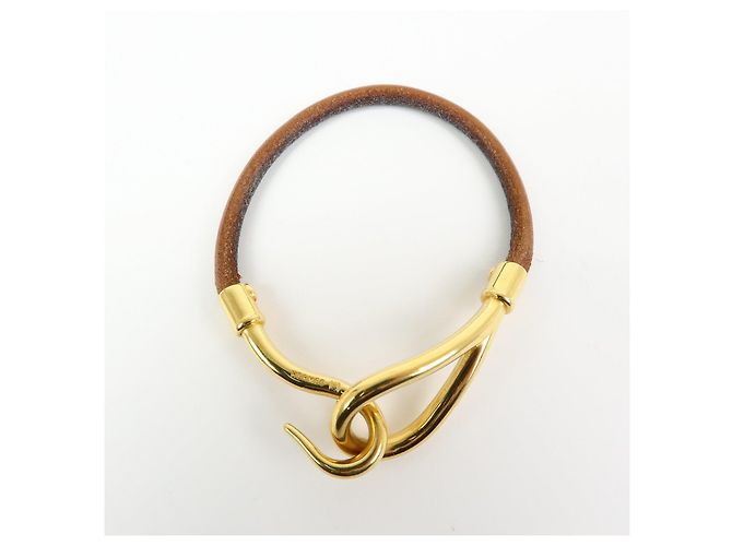 Hermès HERMES Jumbo Choker Bracciale in Pelle e Metallo Marrone Oro - vista 7