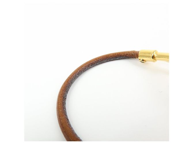 Hermès HERMES Jumbo Choker Bracciale in Pelle e Metallo Marrone Oro - vista 8