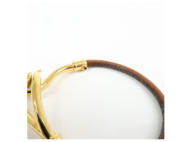 Hermès HERMES Jumbo Choker Bracciale in Pelle e Metallo Marrone Oro - vista 9