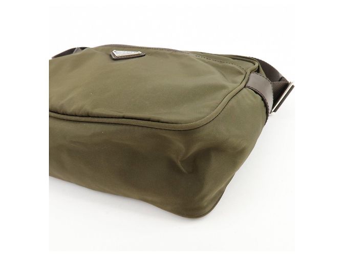 Borsa a tracolla in nylon PRADA con logo Triangle Khaki Brown BT0166 - vista 10