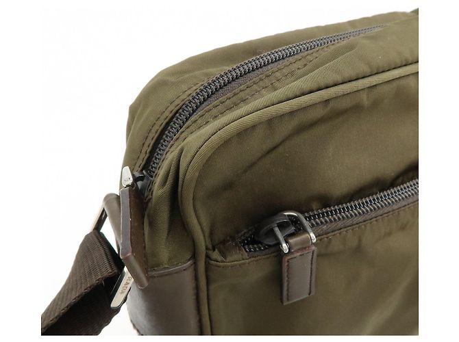 Borsa a tracolla in nylon PRADA con logo Triangle Khaki Brown BT0166 - vista 13