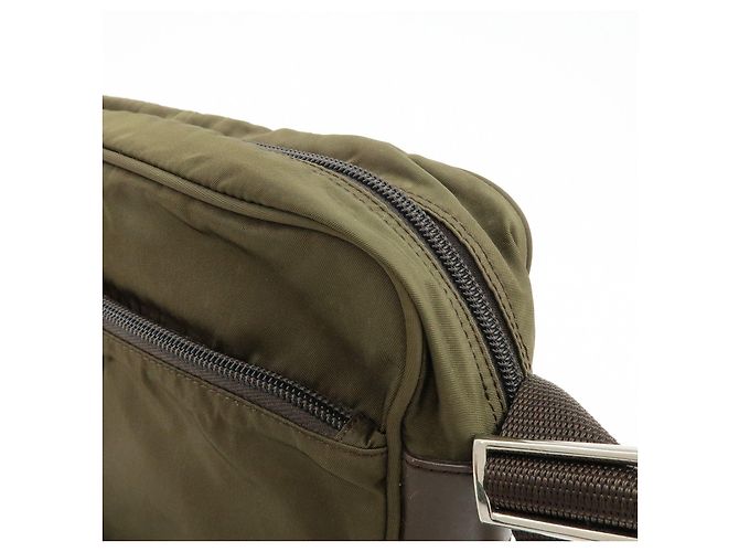 Borsa a tracolla in nylon PRADA con logo Triangle Khaki Brown BT0166 - vista 14
