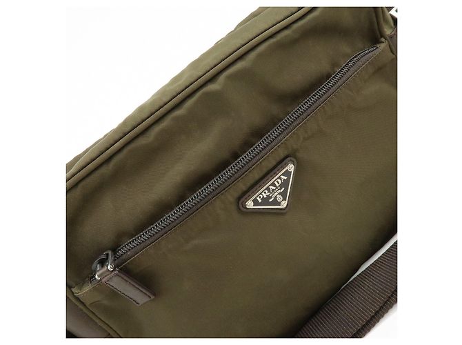 Borsa a tracolla in nylon PRADA con logo Triangle Khaki Brown BT0166 - vista 19
