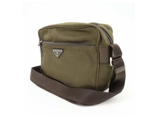 Borsa a tracolla in nylon PRADA con logo Triangle Khaki Brown BT0166 - vista 3