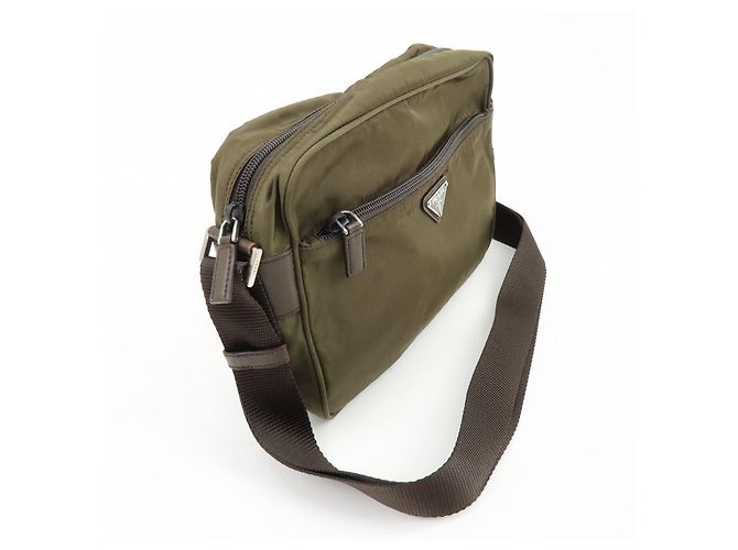 Borsa a tracolla in nylon PRADA con logo Triangle Khaki Brown BT0166 - vista 4