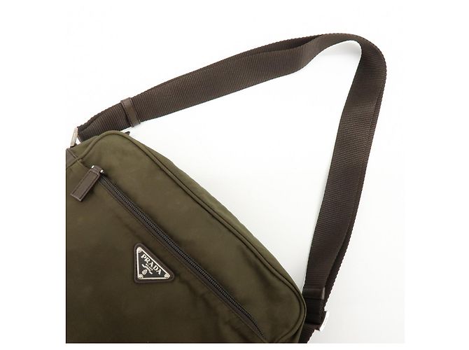 Borsa a tracolla in nylon PRADA con logo Triangle Khaki Brown BT0166 - vista 6