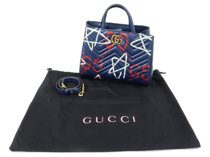 GUCCI GG Marmont Ghost Leather 2Way Hand Bag Navy Red White 448054 - vista 12