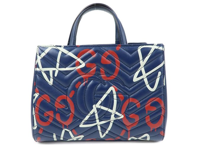 GUCCI GG Marmont Ghost Leather 2Way Hand Bag Navy Red White 448054 - vista 2