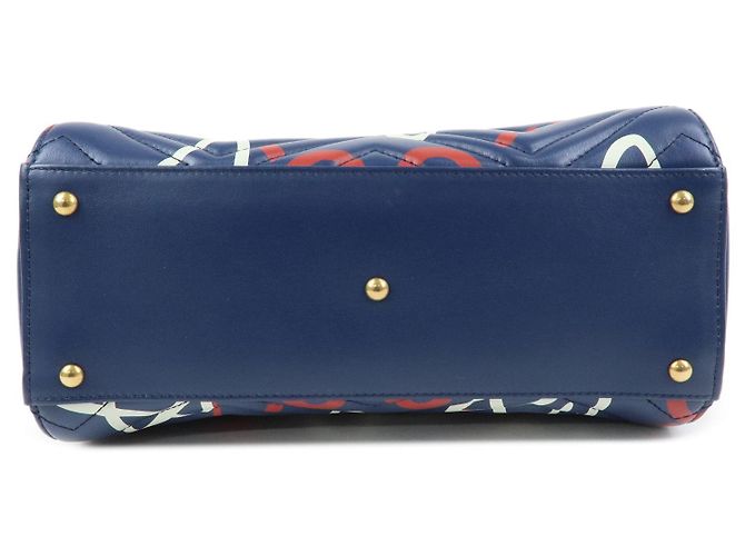 GUCCI GG Marmont Ghost Leather 2Way Hand Bag Navy Red White 448054 - vista 3