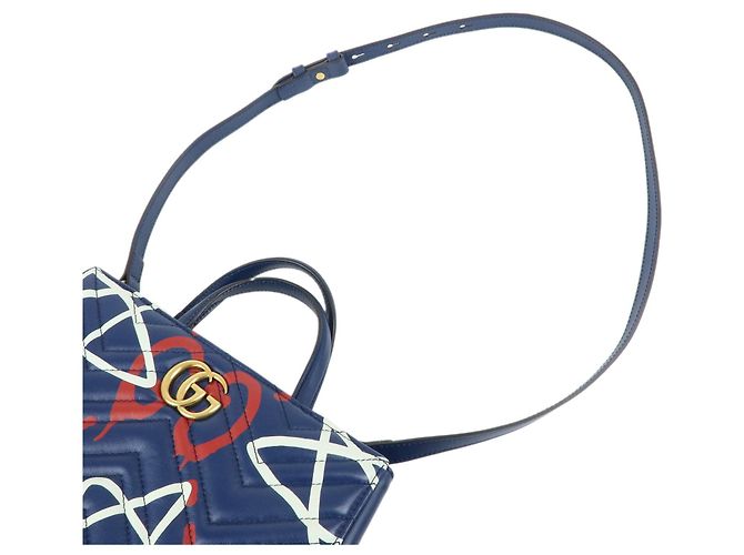 GUCCI GG Marmont Ghost Leather 2Way Hand Bag Navy Red White 448054 - vista 4