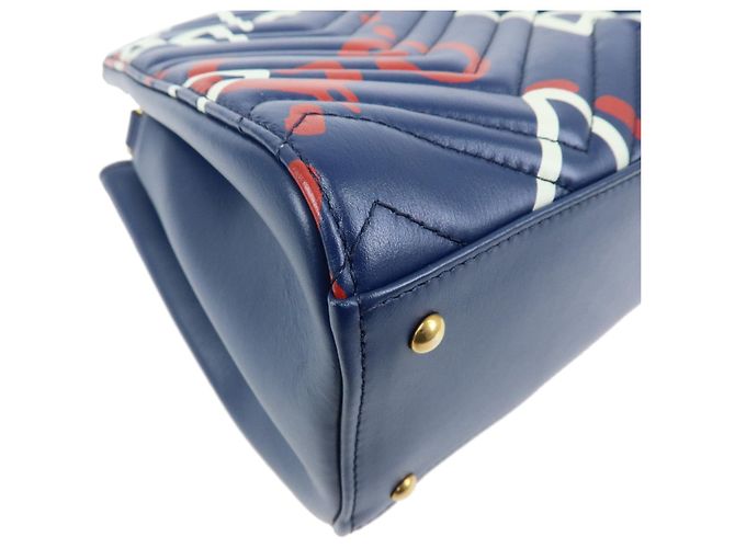 GUCCI GG Marmont Ghost Leather 2Way Hand Bag Navy Red White 448054 - vista 5