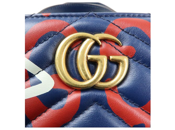GUCCI GG Marmont Ghost Leather 2Way Hand Bag Navy Red White 448054 - vista 7
