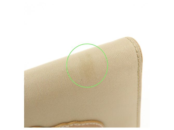Portafoglio compatto trifold in nylon e pelle con logo PRADA Beige 1M0170 - vista 12