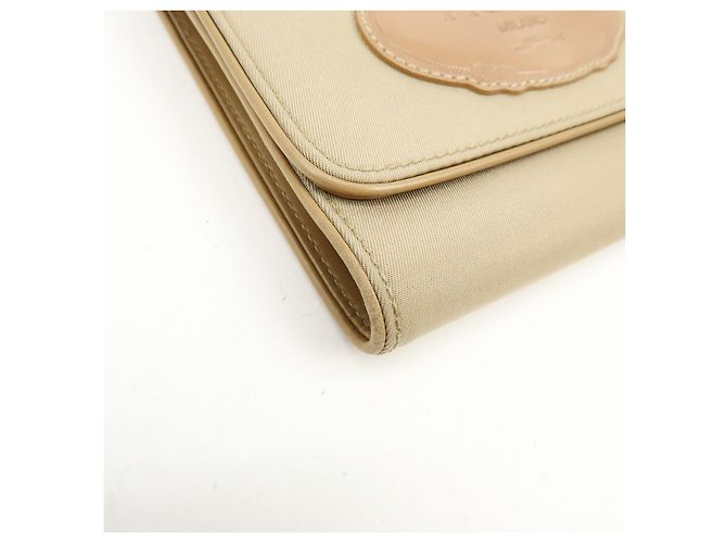Portafoglio compatto trifold in nylon e pelle con logo PRADA Beige 1M0170 - vista 6