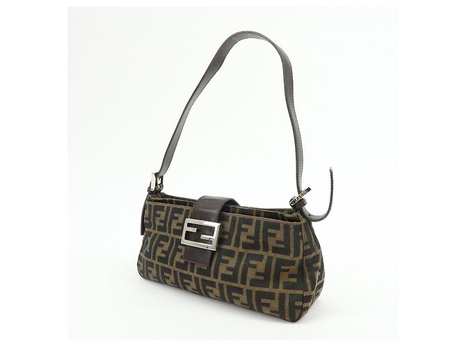 FENDI Borsa a mano e a tracolla in pelle e tela Zucca Marrone 26722 - vista 3
