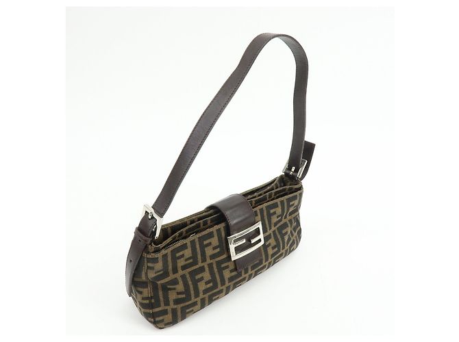 FENDI Borsa a mano e a tracolla in pelle e tela Zucca Marrone 26722 - vista 4