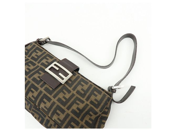 FENDI Borsa a mano e a tracolla in pelle e tela Zucca Marrone 26722 - vista 6