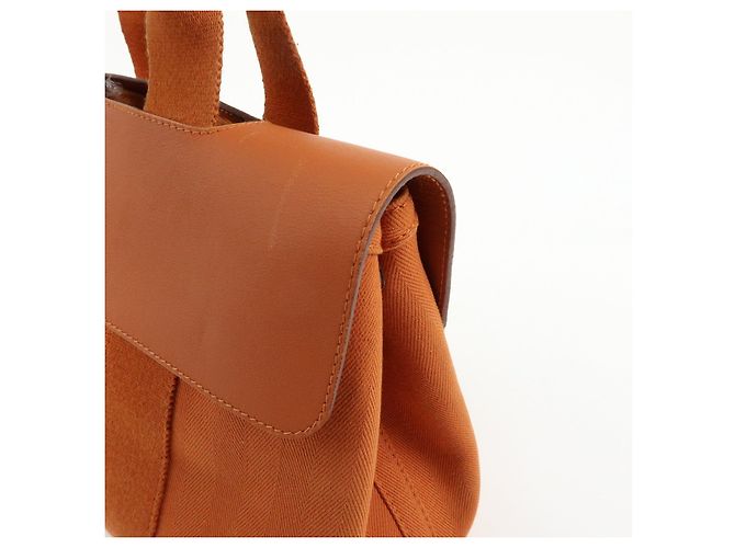 Hermès HERMES Valparaiso PM Toile Chevron Leather Tote Bag Hand Bag Orange - vista 12