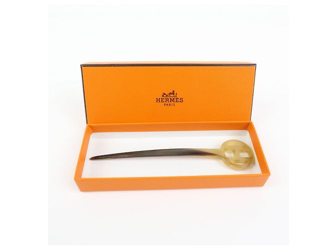 Hermès HERMES Fermaglio per capelli in corno di bufalo Rocaille Kanzashi Natural Brown - vista 13