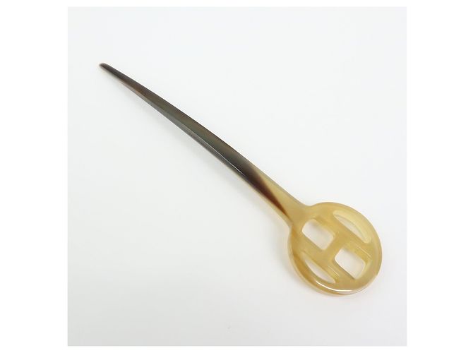 Hermès HERMES Fermaglio per capelli in corno di bufalo Rocaille Kanzashi Natural Brown - vista 2