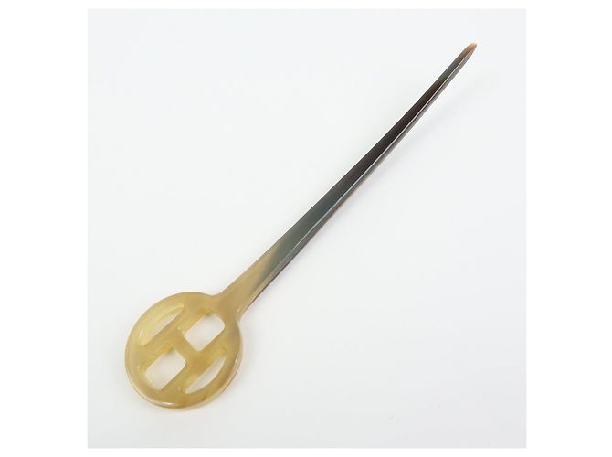 Hermès HERMES Fermaglio per capelli in corno di bufalo Rocaille Kanzashi Natural Brown - vista 3