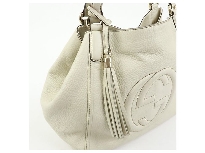 Borsa a mano e a tracolla GUCCI SOHO Interlocking G in pelle di vitello Ivory 282309 - vista 17