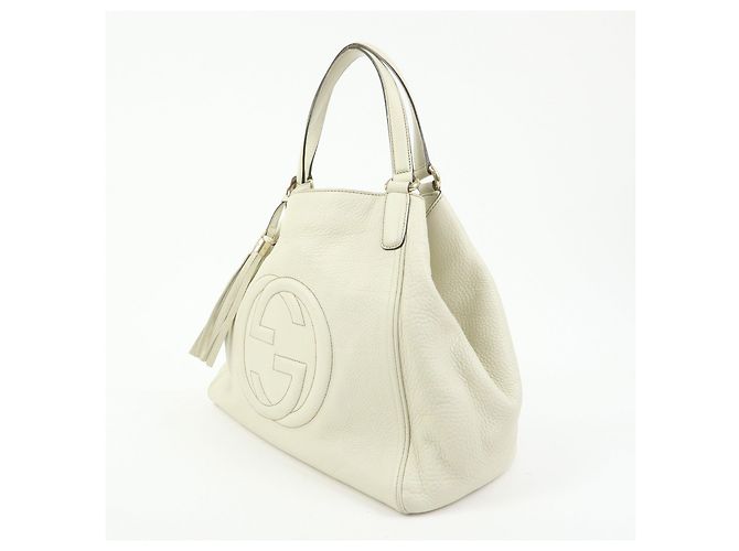 Borsa a mano e a tracolla GUCCI SOHO Interlocking G in pelle di vitello Ivory 282309 - vista 3