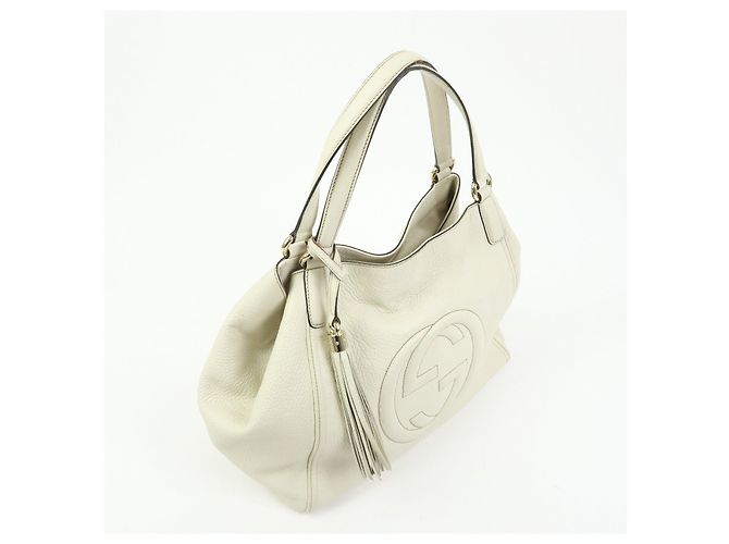 Borsa a mano e a tracolla GUCCI SOHO Interlocking G in pelle di vitello Ivory 282309 - vista 4