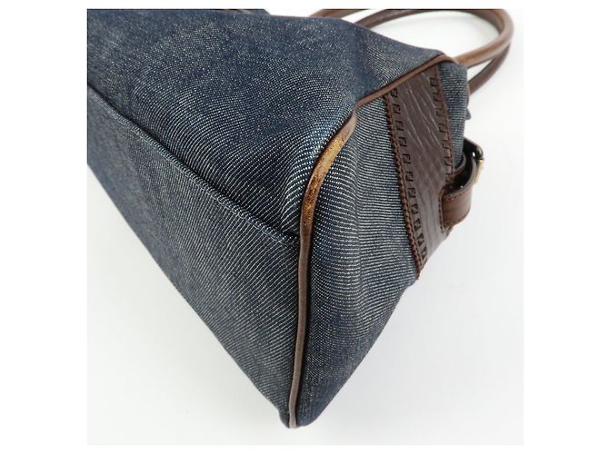 FENDI Etnico Borsa Tote in Pelle e Denim Borsa a Tracolla Marrone Blu 8BN162 - vista 13